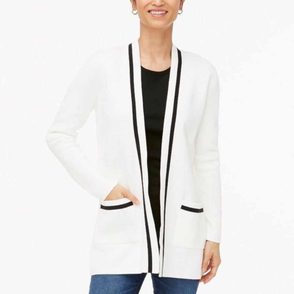J. Crew White Stripped Knit Open Cardigan Oversized Sweater XS